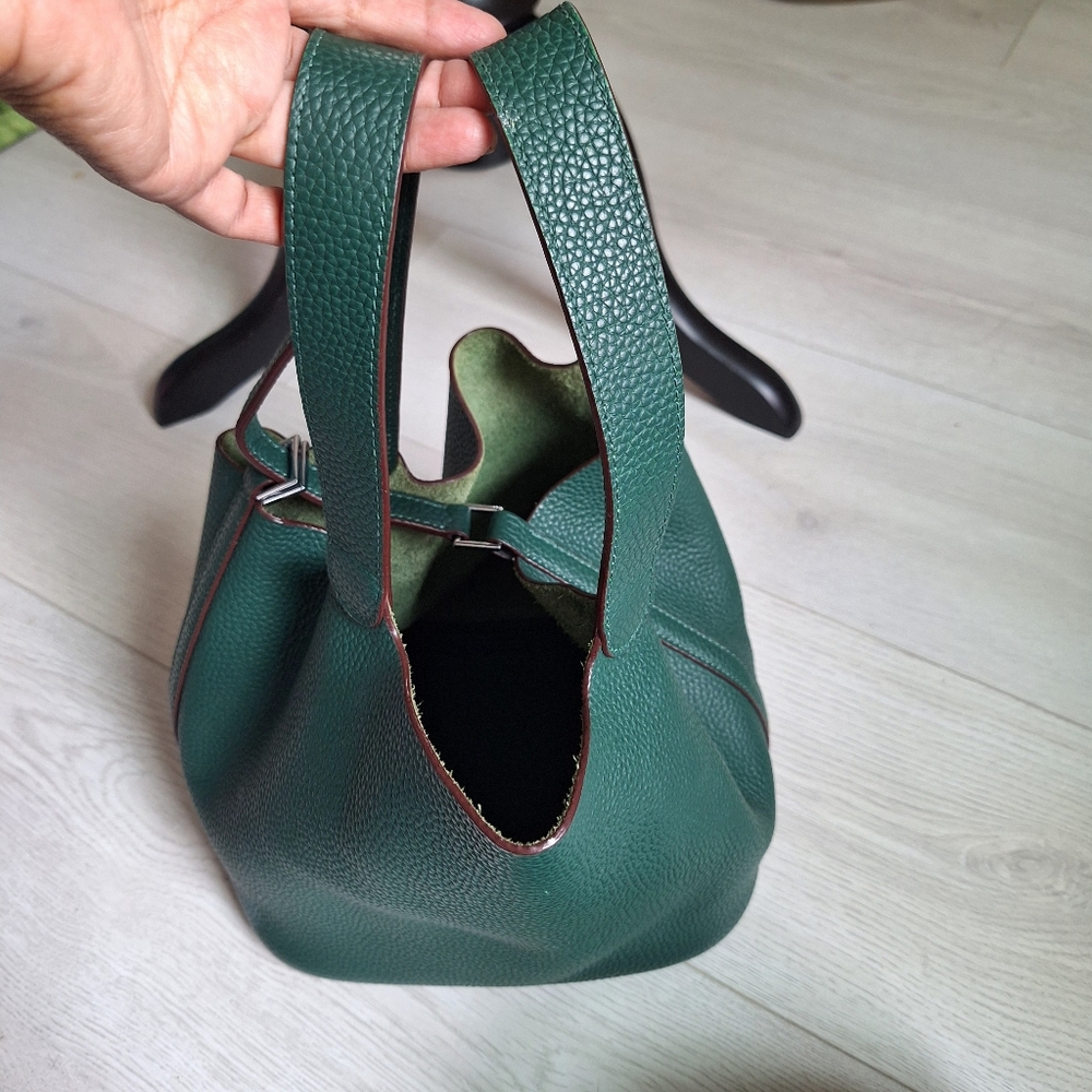 Pebbled Leather Green Bucket Bag